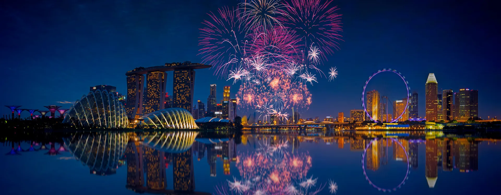 Singapore fireworks over the bay