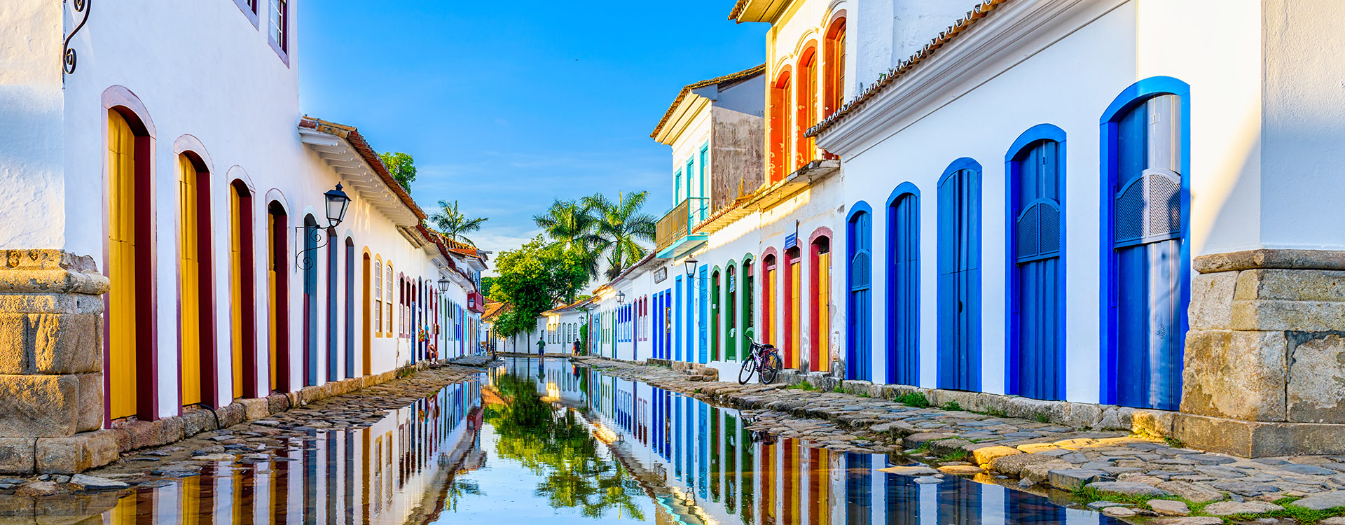 Street of historical center in Paraty, Rio de Janeiro, Brazil. Paraty is a preserved Portuguese colonial and Brazilian Imperial municipality