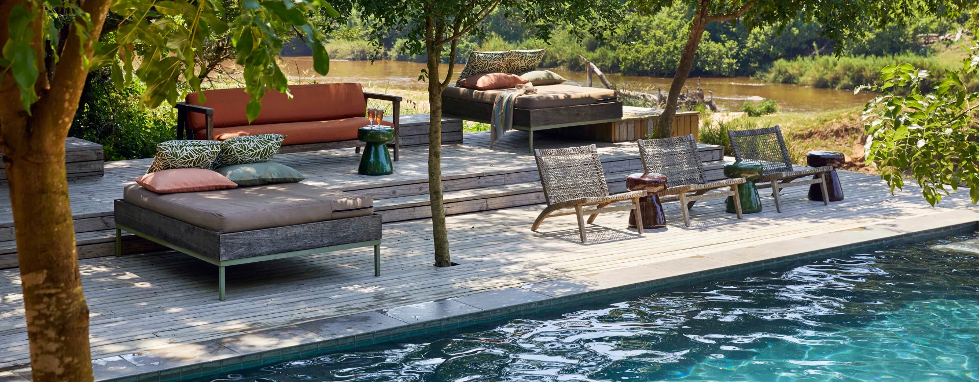 Pool and lounge area at Lion Sands River Lodge South Africa