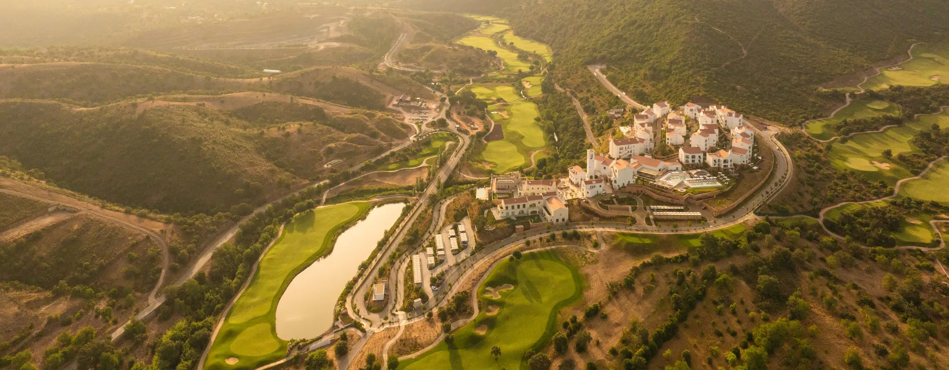 Aerial view over the golf course and hotel of Viceroy At Ombria Algarve