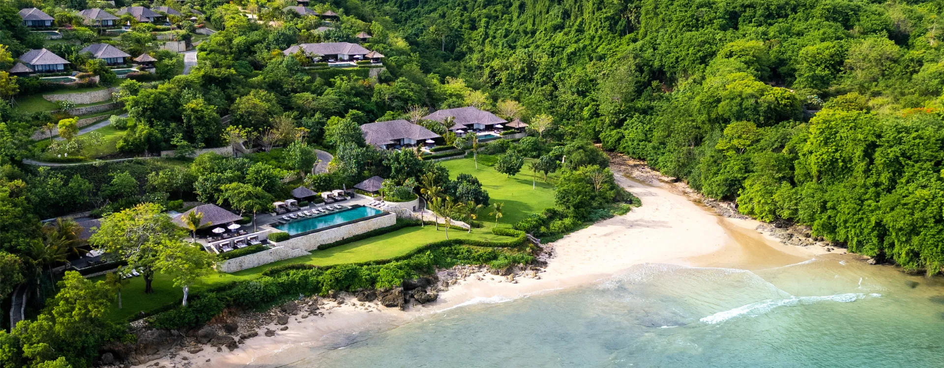 Aerial beach shot of Raffles Bali