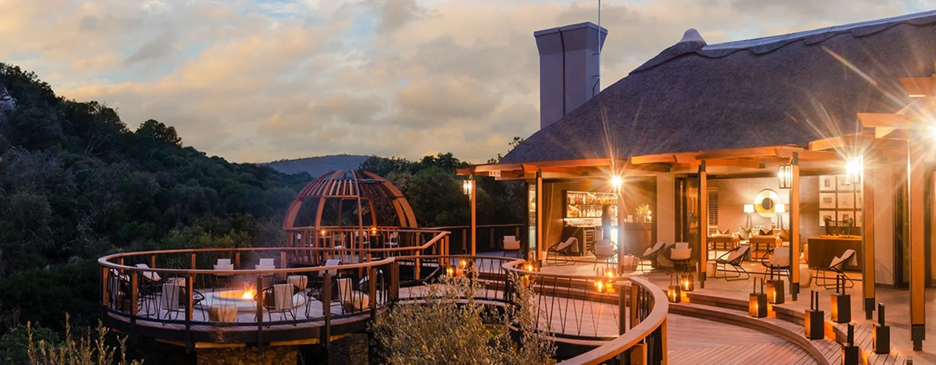 Cosy ourdoor wooden terrace at Shamwari resort South Africa